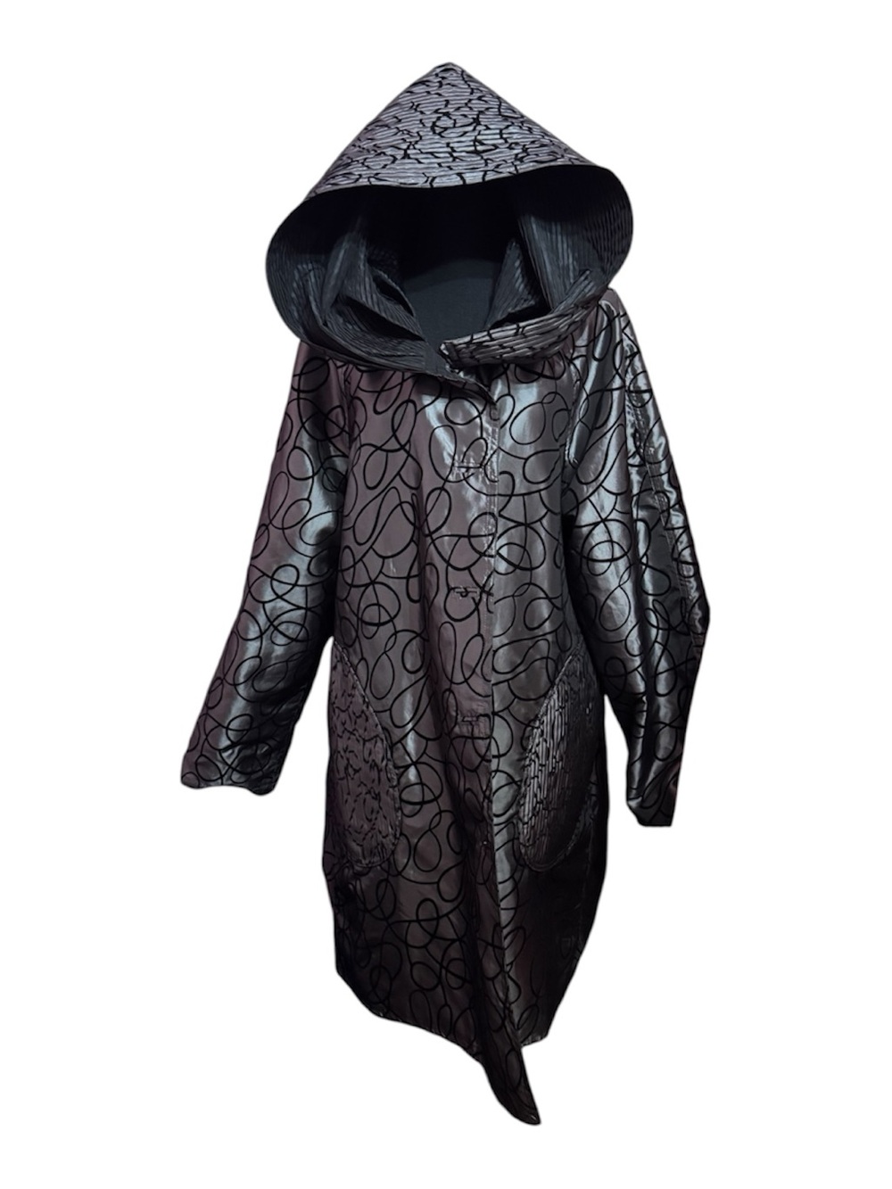Mycra Pac Black Patterned Hooded Coat reversible raincoat